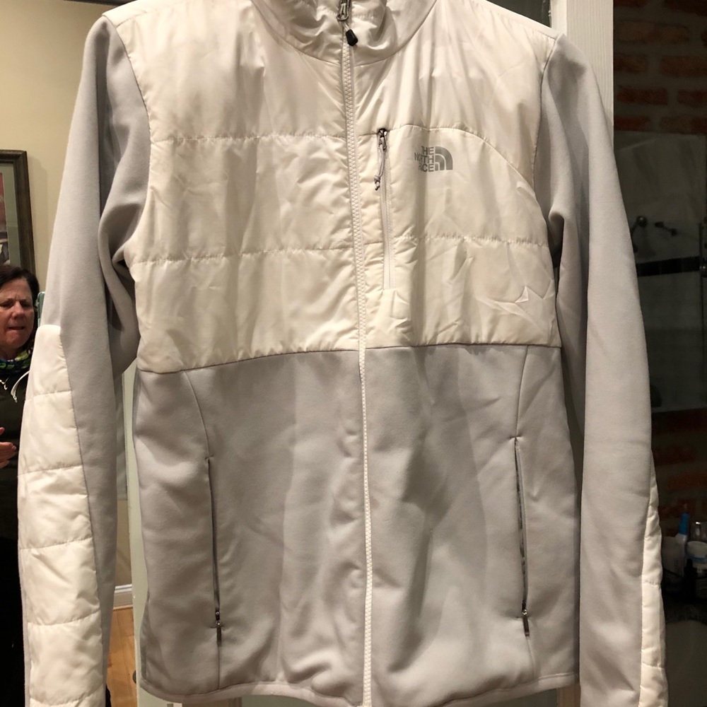North face Jacket white n gray Large